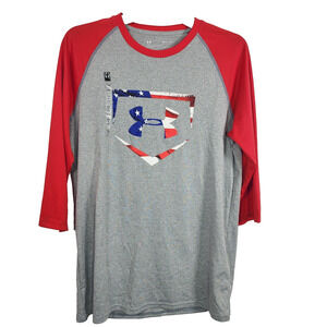 Under Armour Mens Loose Heatgear 3/4 Sleeve Baseball Shirt American Flag Small